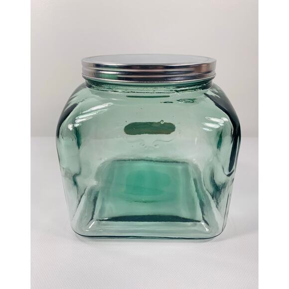 Vintage GREEN Glass Flour Storage Kitchen Container with Lid - Picture 4 of 8